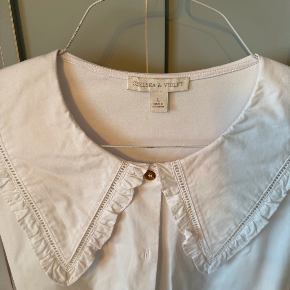 White Statement Collar Button Down Shirt - image 2
